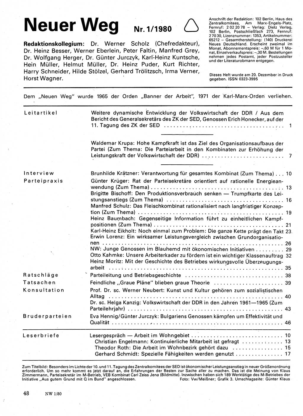 Neuer Weg (NW), Organ des Zentralkomitees (ZK) der SED (Sozialistische Einheitspartei Deutschlands) für Fragen des Parteilebens, 35. Jahrgang [Deutsche Demokratische Republik (DDR)] 1980, Seite 48 (NW ZK SED DDR 1980, S. 48)
