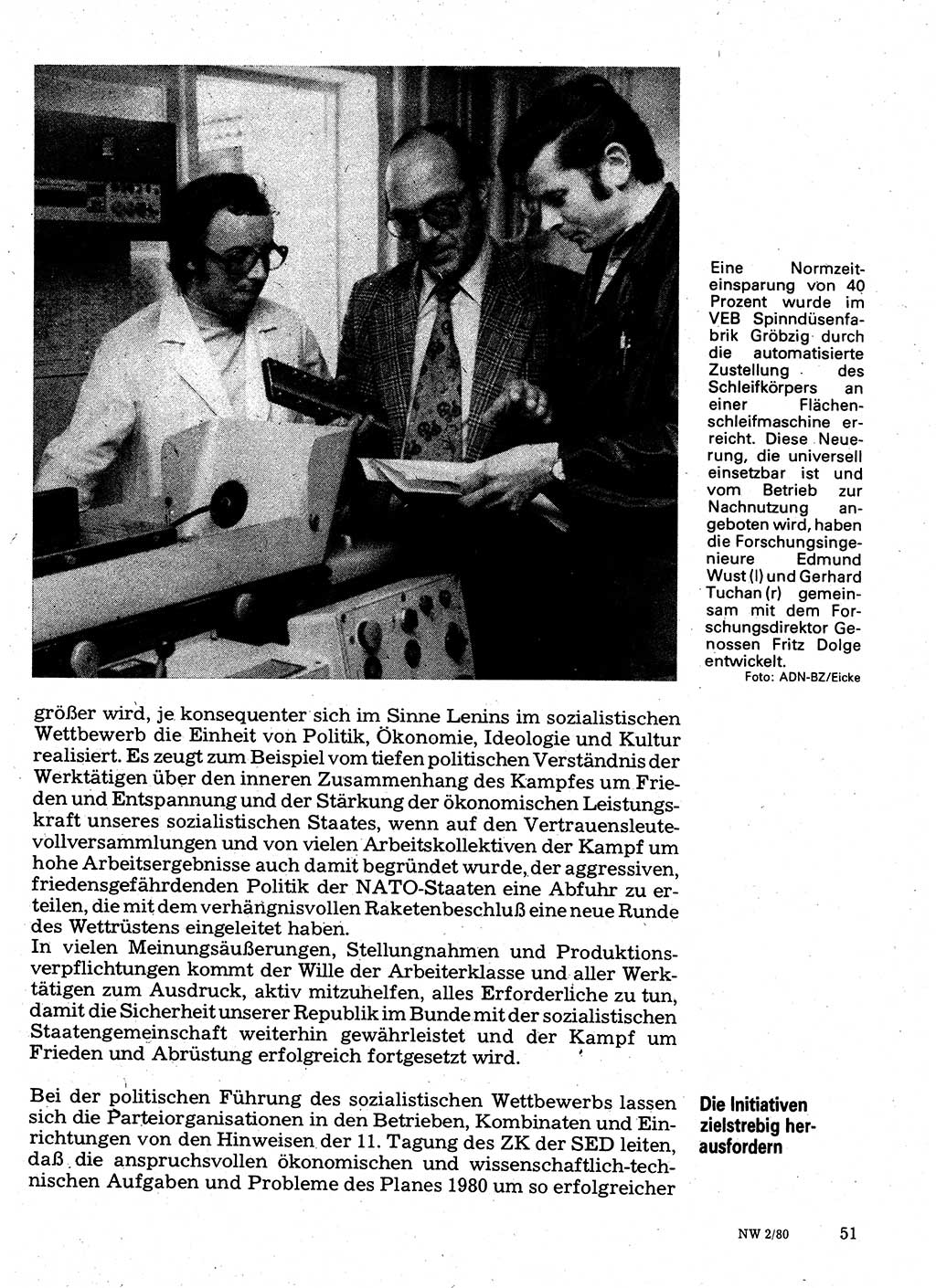 Neuer Weg (NW), Organ des Zentralkomitees (ZK) der SED (Sozialistische Einheitspartei Deutschlands) für Fragen des Parteilebens, 35. Jahrgang [Deutsche Demokratische Republik (DDR)] 1980, Seite 51 (NW ZK SED DDR 1980, S. 51)
