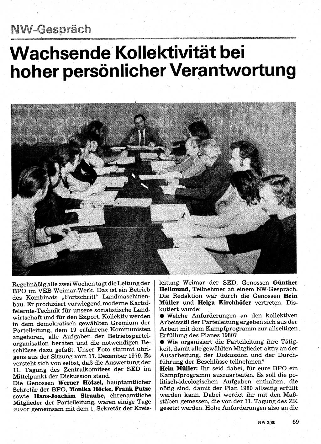 Neuer Weg (NW), Organ des Zentralkomitees (ZK) der SED (Sozialistische Einheitspartei Deutschlands) für Fragen des Parteilebens, 35. Jahrgang [Deutsche Demokratische Republik (DDR)] 1980, Seite 59 (NW ZK SED DDR 1980, S. 59)
