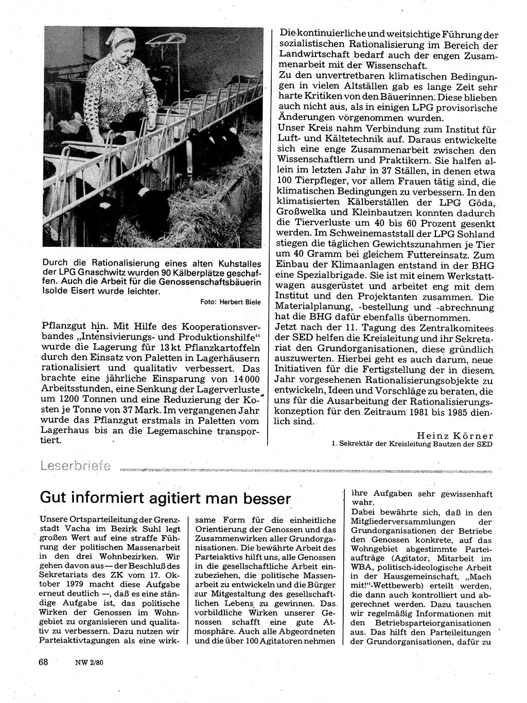 Neuer Weg (NW), Organ des Zentralkomitees (ZK) der SED (Sozialistische Einheitspartei Deutschlands) für Fragen des Parteilebens, 35. Jahrgang [Deutsche Demokratische Republik (DDR)] 1980, Seite 68 (NW ZK SED DDR 1980, S. 68)