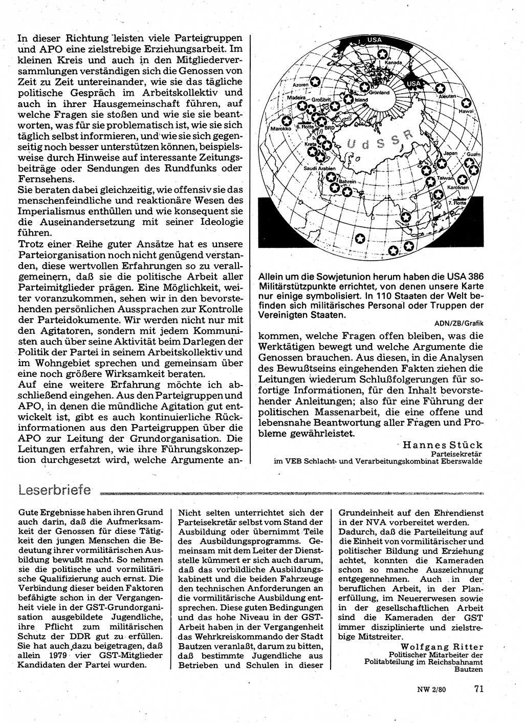 Neuer Weg (NW), Organ des Zentralkomitees (ZK) der SED (Sozialistische Einheitspartei Deutschlands) für Fragen des Parteilebens, 35. Jahrgang [Deutsche Demokratische Republik (DDR)] 1980, Seite 71 (NW ZK SED DDR 1980, S. 71)