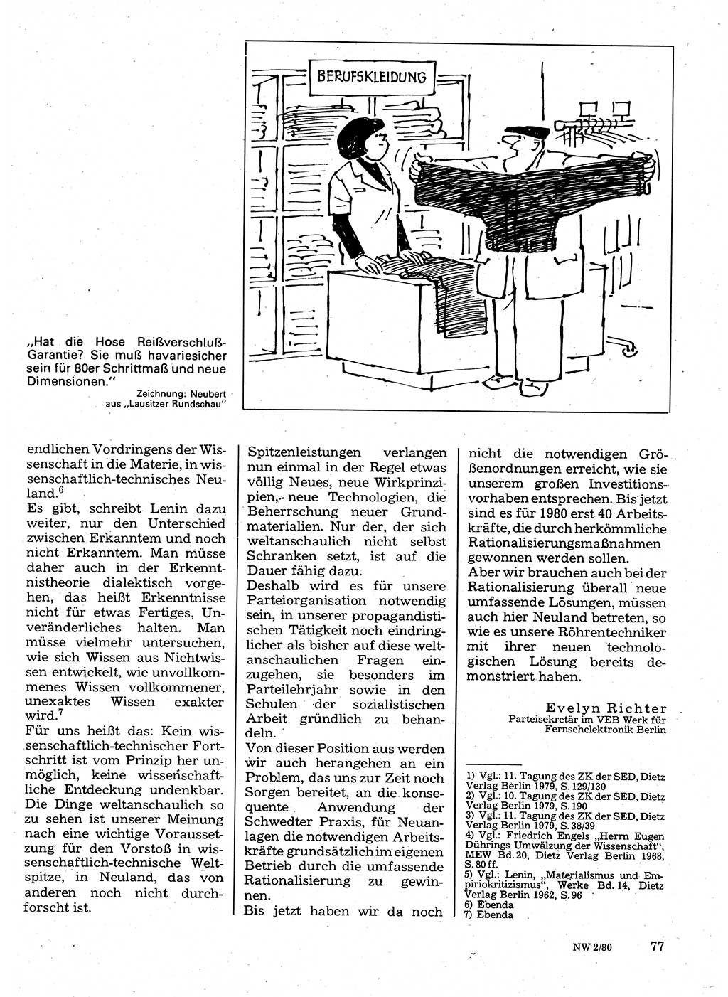 Neuer Weg (NW), Organ des Zentralkomitees (ZK) der SED (Sozialistische Einheitspartei Deutschlands) für Fragen des Parteilebens, 35. Jahrgang [Deutsche Demokratische Republik (DDR)] 1980, Seite 77 (NW ZK SED DDR 1980, S. 77)