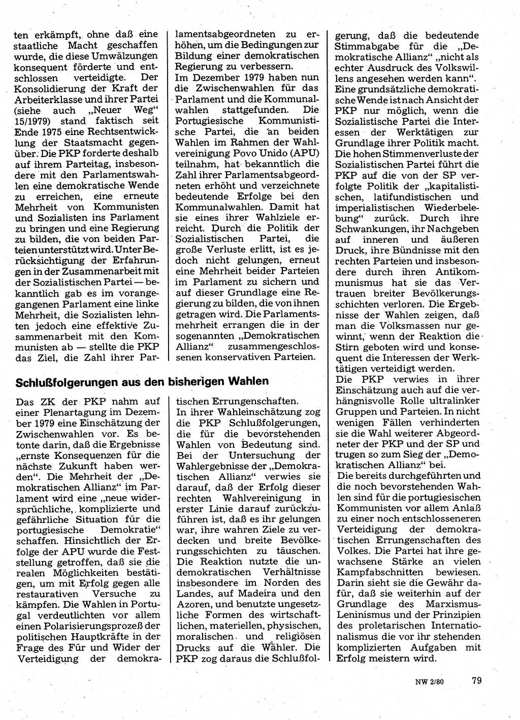 Neuer Weg (NW), Organ des Zentralkomitees (ZK) der SED (Sozialistische Einheitspartei Deutschlands) für Fragen des Parteilebens, 35. Jahrgang [Deutsche Demokratische Republik (DDR)] 1980, Seite 79 (NW ZK SED DDR 1980, S. 79)
