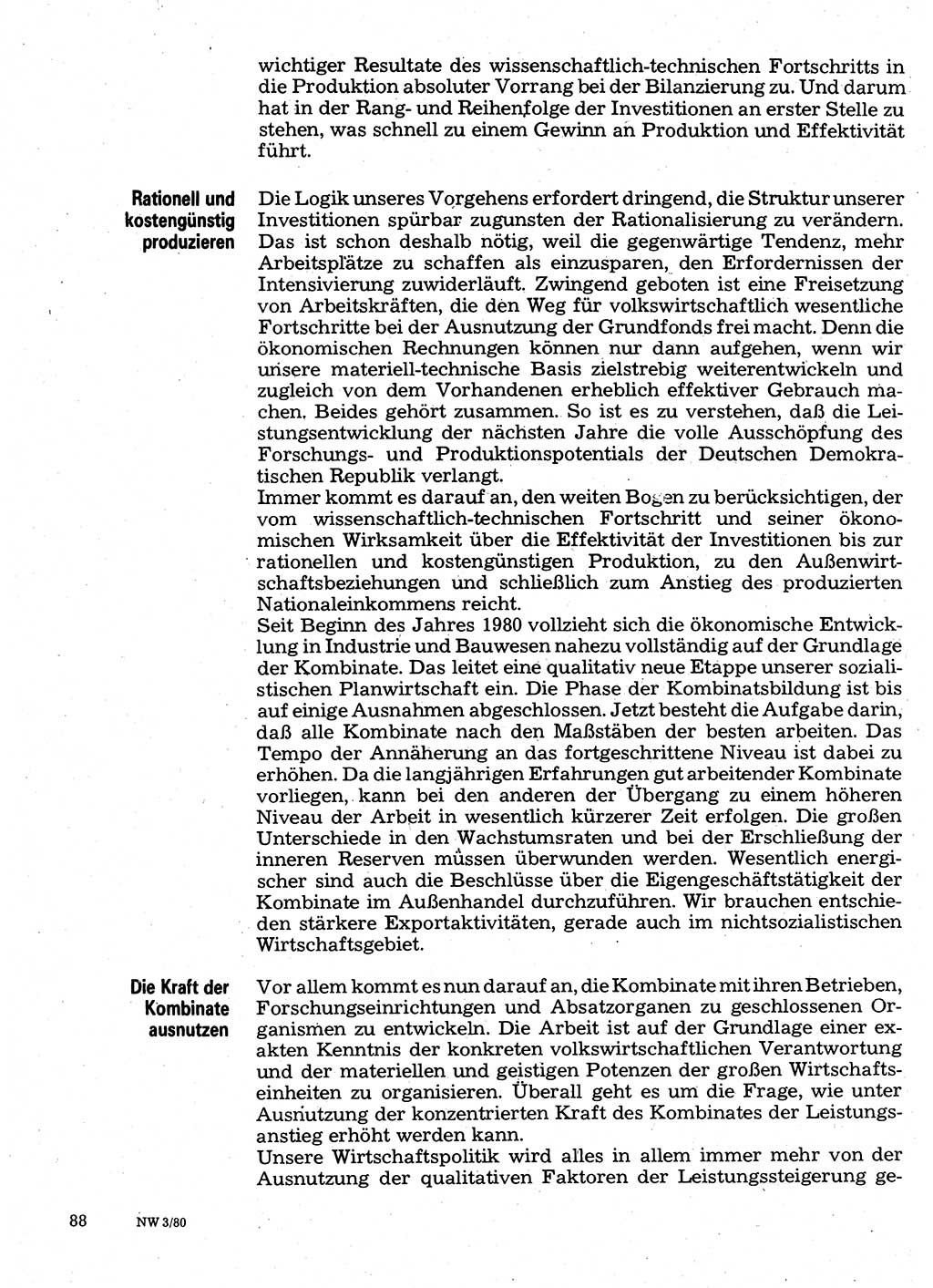 Neuer Weg (NW), Organ des Zentralkomitees (ZK) der SED (Sozialistische Einheitspartei Deutschlands) für Fragen des Parteilebens, 35. Jahrgang [Deutsche Demokratische Republik (DDR)] 1980, Seite 88 (NW ZK SED DDR 1980, S. 88)