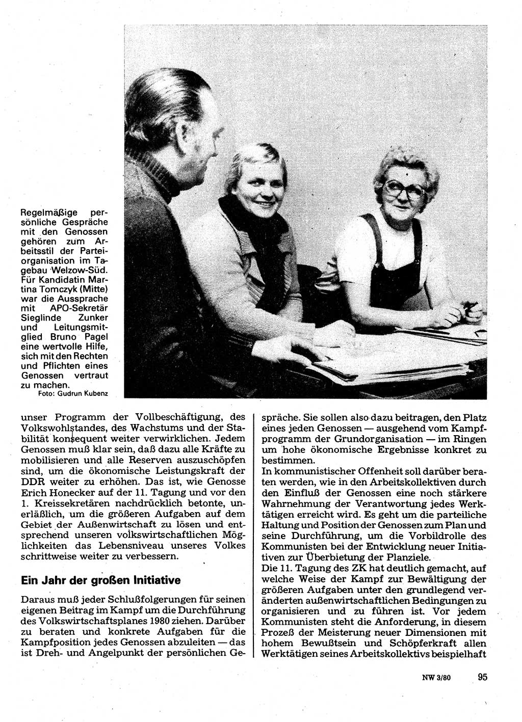 Neuer Weg (NW), Organ des Zentralkomitees (ZK) der SED (Sozialistische Einheitspartei Deutschlands) für Fragen des Parteilebens, 35. Jahrgang [Deutsche Demokratische Republik (DDR)] 1980, Seite 95 (NW ZK SED DDR 1980, S. 95)
