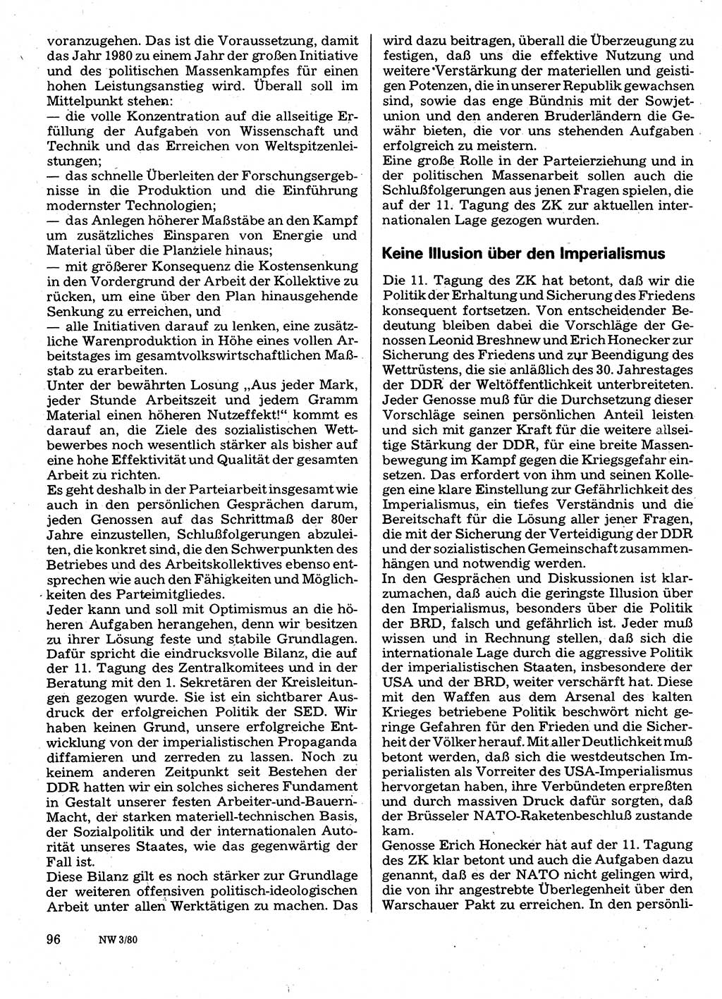 Neuer Weg (NW), Organ des Zentralkomitees (ZK) der SED (Sozialistische Einheitspartei Deutschlands) für Fragen des Parteilebens, 35. Jahrgang [Deutsche Demokratische Republik (DDR)] 1980, Seite 96 (NW ZK SED DDR 1980, S. 96)