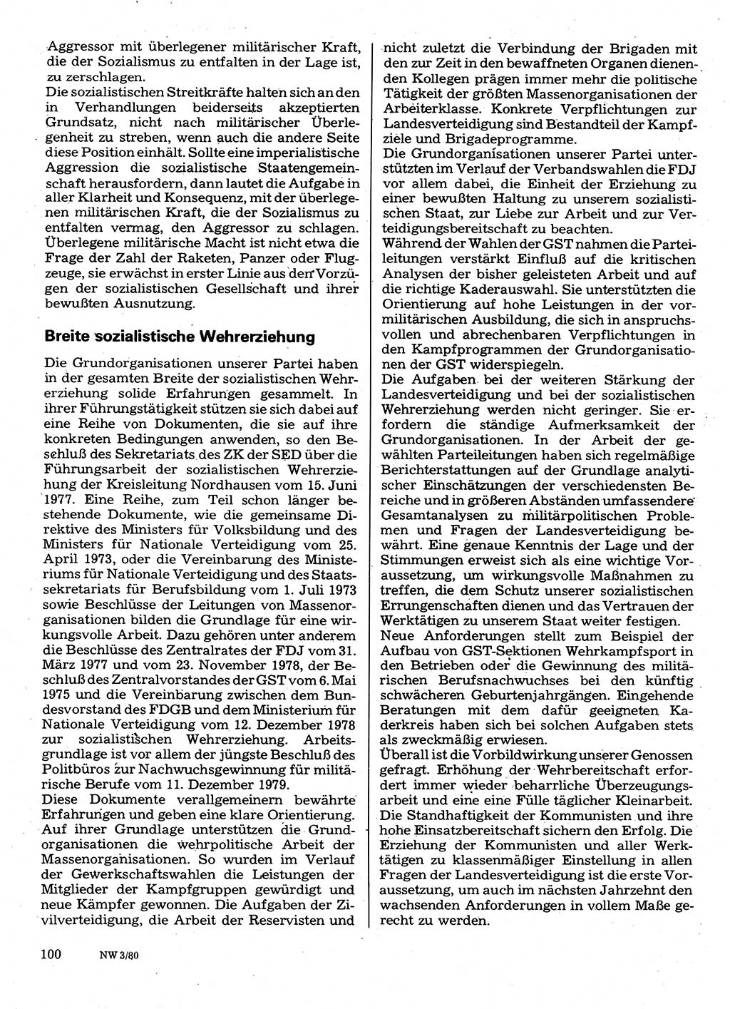 Neuer Weg (NW), Organ des Zentralkomitees (ZK) der SED (Sozialistische Einheitspartei Deutschlands) für Fragen des Parteilebens, 35. Jahrgang [Deutsche Demokratische Republik (DDR)] 1980, Seite 100 (NW ZK SED DDR 1980, S. 100)