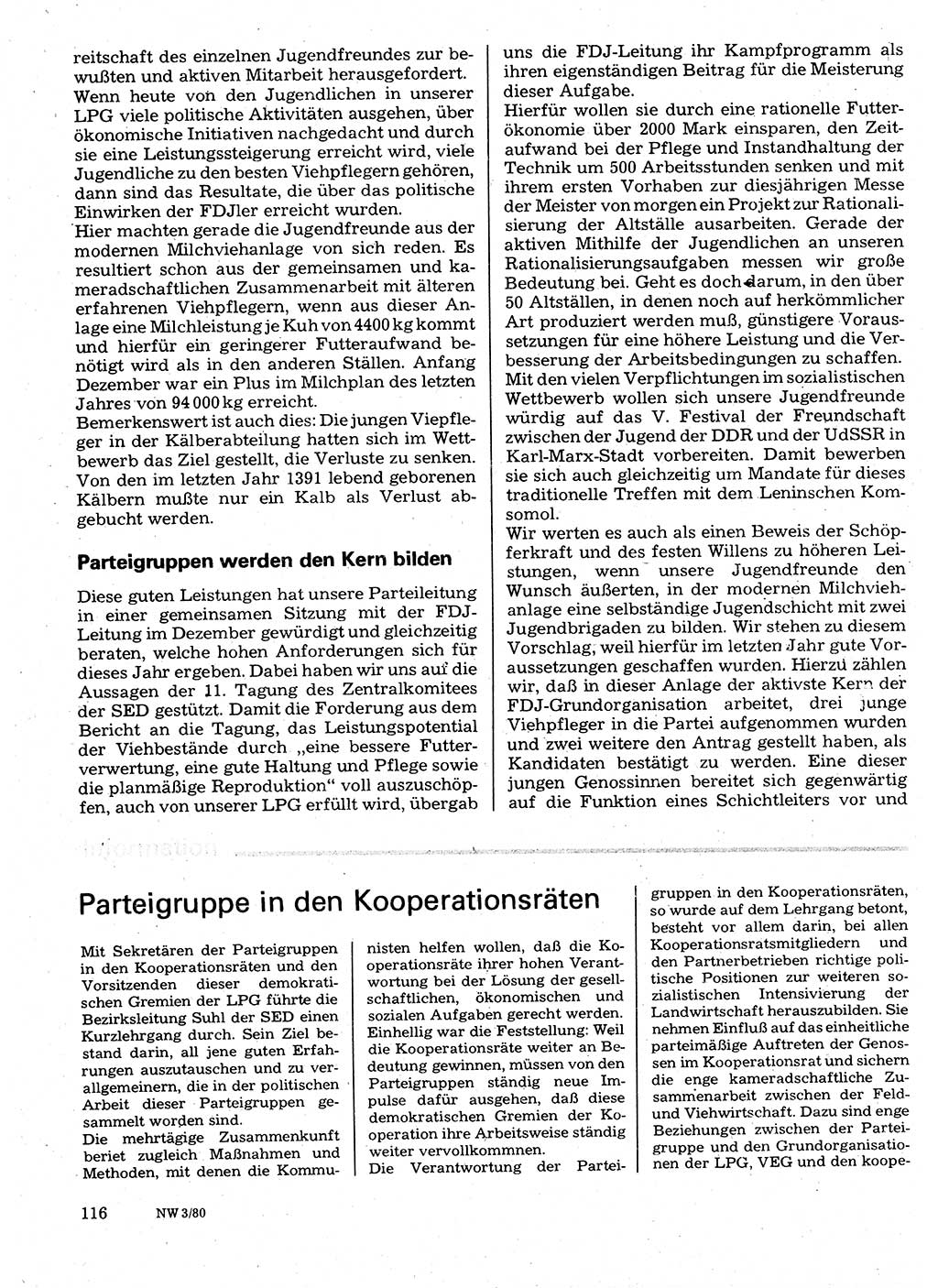 Neuer Weg (NW), Organ des Zentralkomitees (ZK) der SED (Sozialistische Einheitspartei Deutschlands) für Fragen des Parteilebens, 35. Jahrgang [Deutsche Demokratische Republik (DDR)] 1980, Seite 116 (NW ZK SED DDR 1980, S. 116)