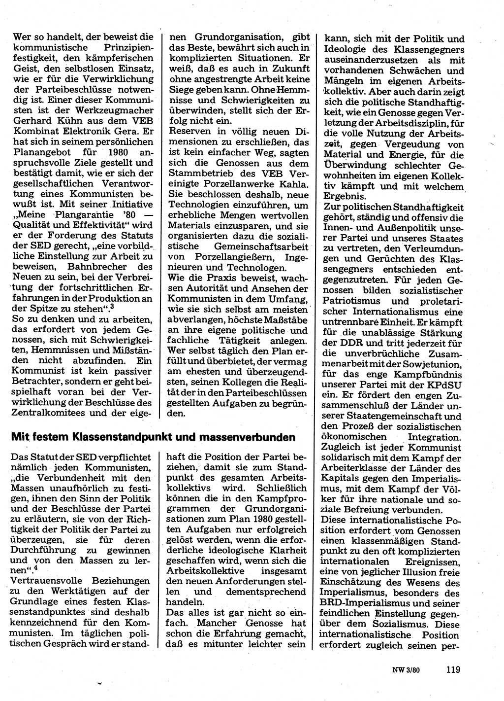 Neuer Weg (NW), Organ des Zentralkomitees (ZK) der SED (Sozialistische Einheitspartei Deutschlands) für Fragen des Parteilebens, 35. Jahrgang [Deutsche Demokratische Republik (DDR)] 1980, Seite 119 (NW ZK SED DDR 1980, S. 119)