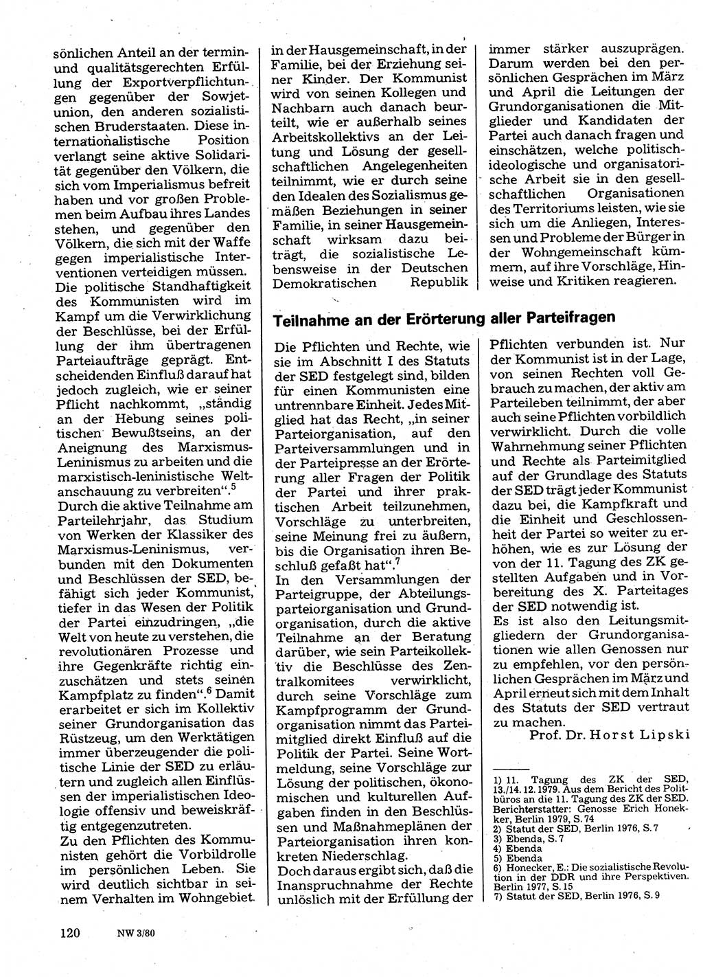 Neuer Weg (NW), Organ des Zentralkomitees (ZK) der SED (Sozialistische Einheitspartei Deutschlands) für Fragen des Parteilebens, 35. Jahrgang [Deutsche Demokratische Republik (DDR)] 1980, Seite 120 (NW ZK SED DDR 1980, S. 120)