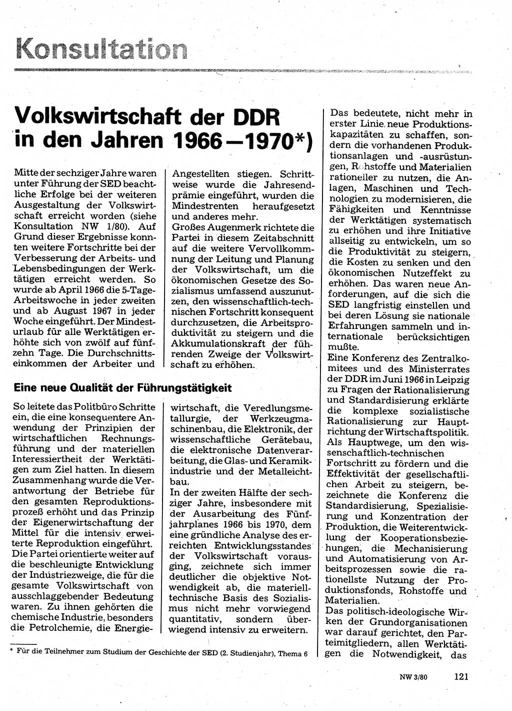 Neuer Weg (NW), Organ des Zentralkomitees (ZK) der SED (Sozialistische Einheitspartei Deutschlands) für Fragen des Parteilebens, 35. Jahrgang [Deutsche Demokratische Republik (DDR)] 1980, Seite 121 (NW ZK SED DDR 1980, S. 121)