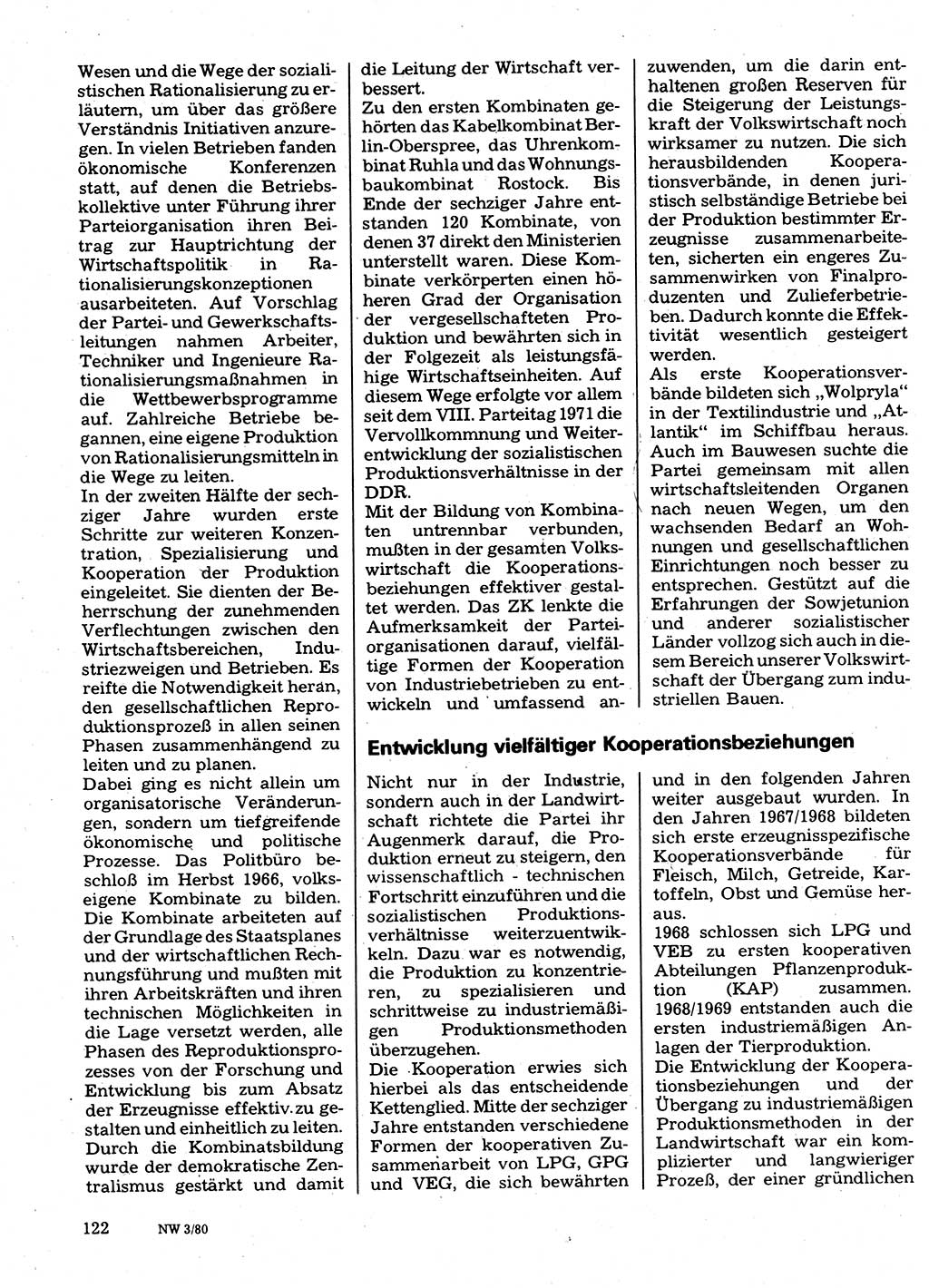 Neuer Weg (NW), Organ des Zentralkomitees (ZK) der SED (Sozialistische Einheitspartei Deutschlands) für Fragen des Parteilebens, 35. Jahrgang [Deutsche Demokratische Republik (DDR)] 1980, Seite 122 (NW ZK SED DDR 1980, S. 122)