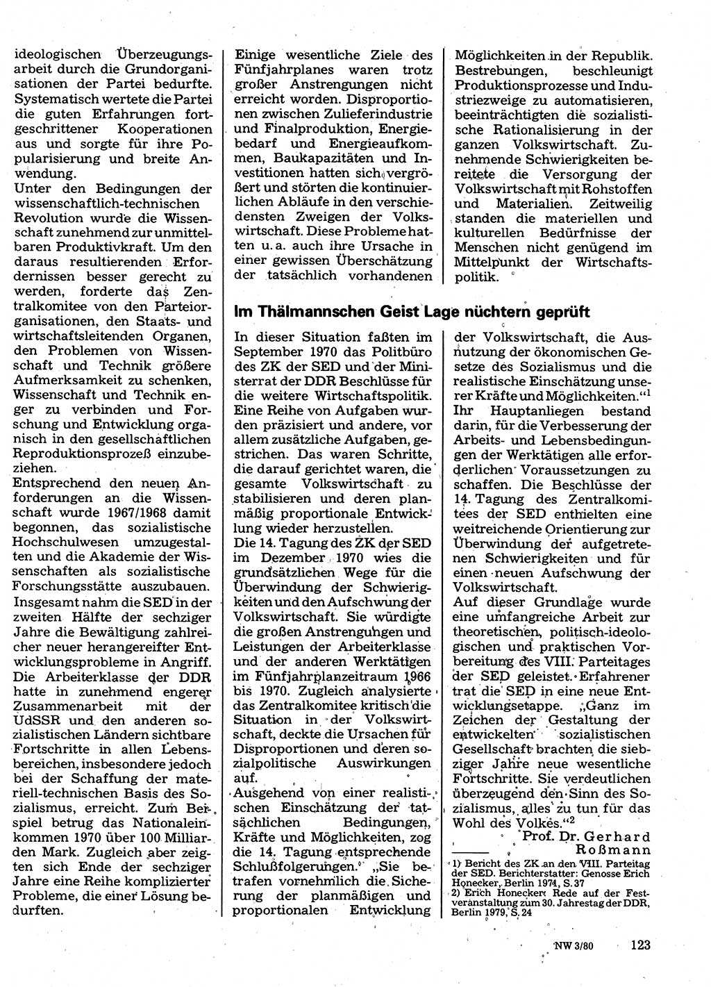 Neuer Weg (NW), Organ des Zentralkomitees (ZK) der SED (Sozialistische Einheitspartei Deutschlands) für Fragen des Parteilebens, 35. Jahrgang [Deutsche Demokratische Republik (DDR)] 1980, Seite 123 (NW ZK SED DDR 1980, S. 123)