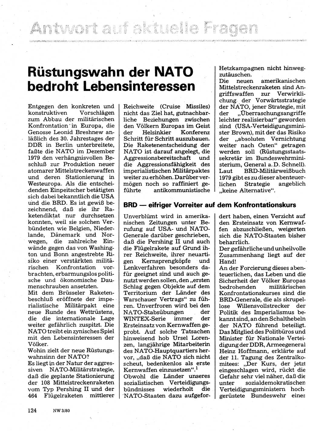 Neuer Weg (NW), Organ des Zentralkomitees (ZK) der SED (Sozialistische Einheitspartei Deutschlands) für Fragen des Parteilebens, 35. Jahrgang [Deutsche Demokratische Republik (DDR)] 1980, Seite 124 (NW ZK SED DDR 1980, S. 124)