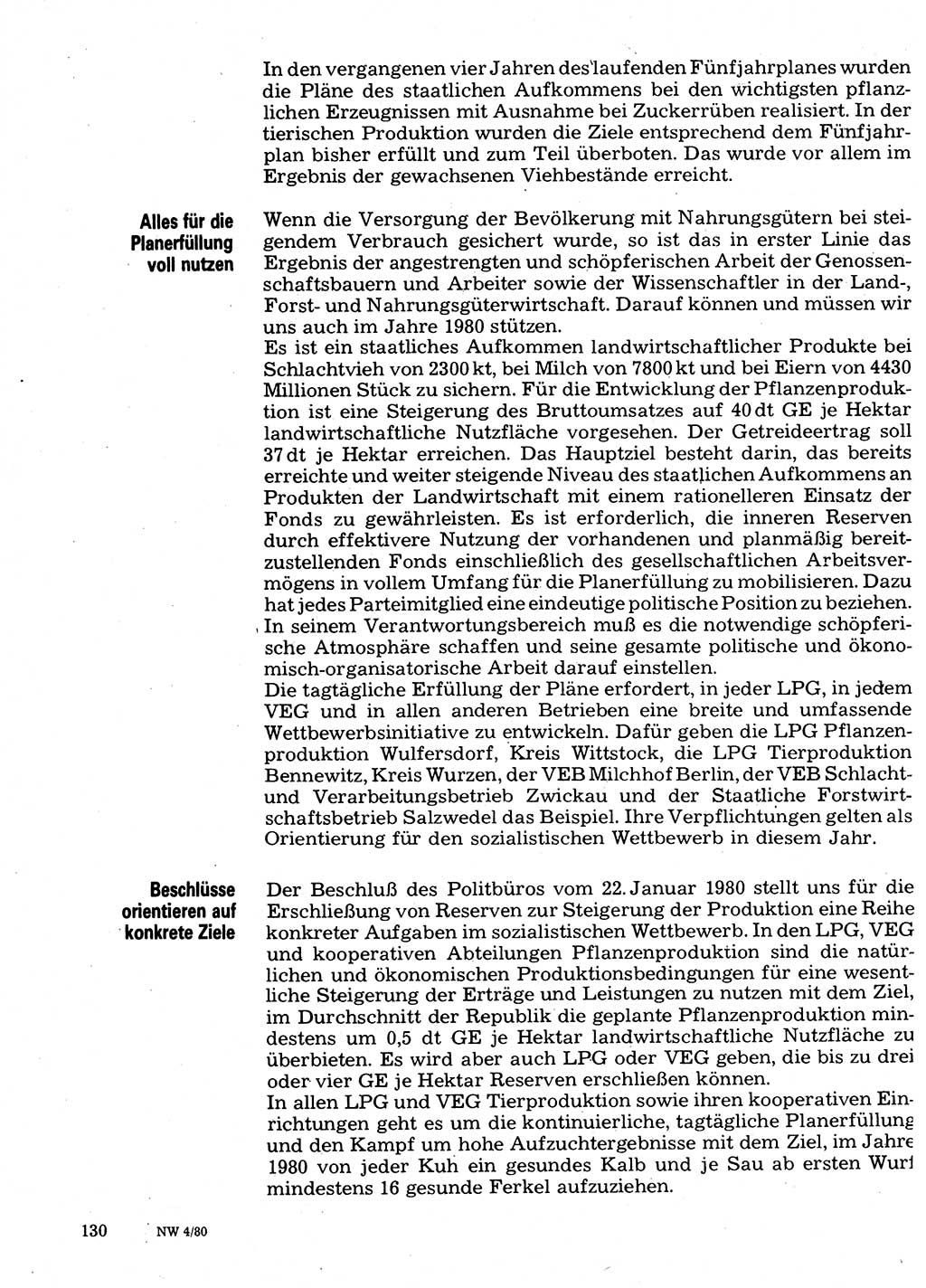 Neuer Weg (NW), Organ des Zentralkomitees (ZK) der SED (Sozialistische Einheitspartei Deutschlands) für Fragen des Parteilebens, 35. Jahrgang [Deutsche Demokratische Republik (DDR)] 1980, Seite 130 (NW ZK SED DDR 1980, S. 130)