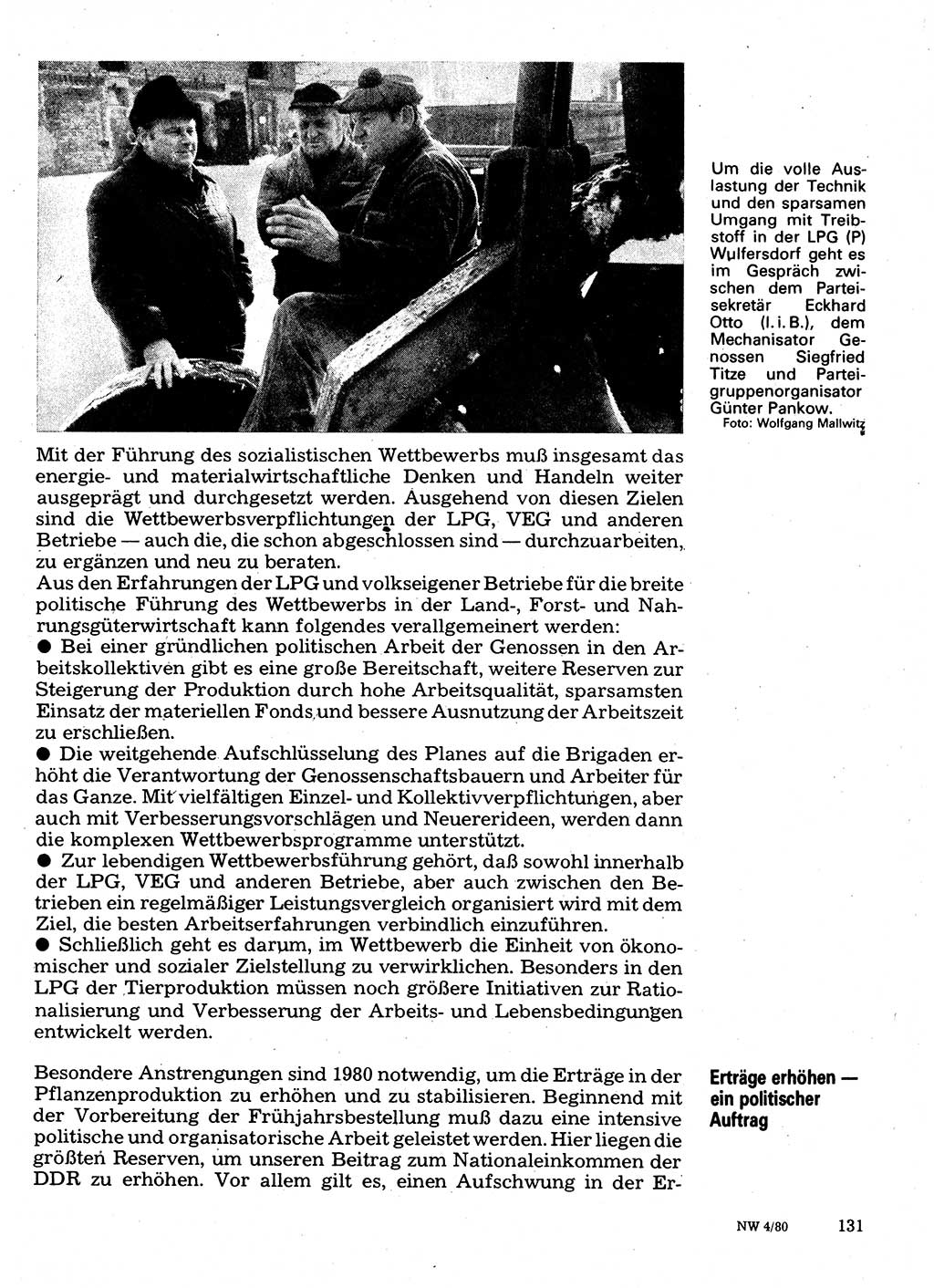 Neuer Weg (NW), Organ des Zentralkomitees (ZK) der SED (Sozialistische Einheitspartei Deutschlands) für Fragen des Parteilebens, 35. Jahrgang [Deutsche Demokratische Republik (DDR)] 1980, Seite 131 (NW ZK SED DDR 1980, S. 131)