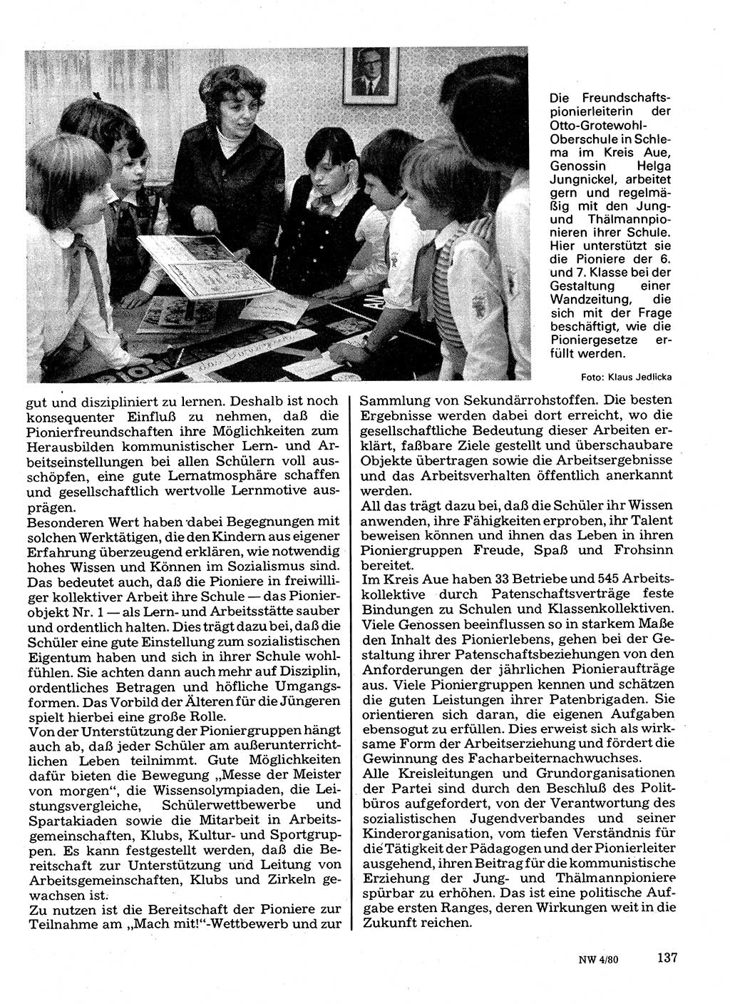 Neuer Weg (NW), Organ des Zentralkomitees (ZK) der SED (Sozialistische Einheitspartei Deutschlands) für Fragen des Parteilebens, 35. Jahrgang [Deutsche Demokratische Republik (DDR)] 1980, Seite 137 (NW ZK SED DDR 1980, S. 137)