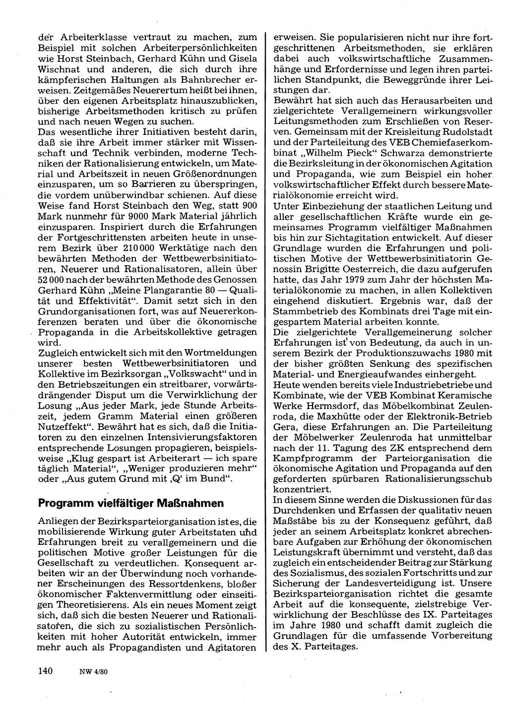 Neuer Weg (NW), Organ des Zentralkomitees (ZK) der SED (Sozialistische Einheitspartei Deutschlands) für Fragen des Parteilebens, 35. Jahrgang [Deutsche Demokratische Republik (DDR)] 1980, Seite 140 (NW ZK SED DDR 1980, S. 140)