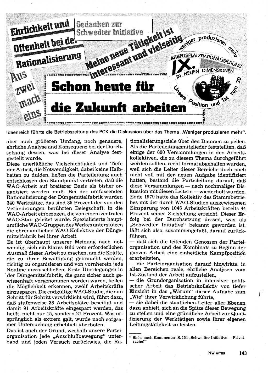 Neuer Weg (NW), Organ des Zentralkomitees (ZK) der SED (Sozialistische Einheitspartei Deutschlands) für Fragen des Parteilebens, 35. Jahrgang [Deutsche Demokratische Republik (DDR)] 1980, Seite 143 (NW ZK SED DDR 1980, S. 143)