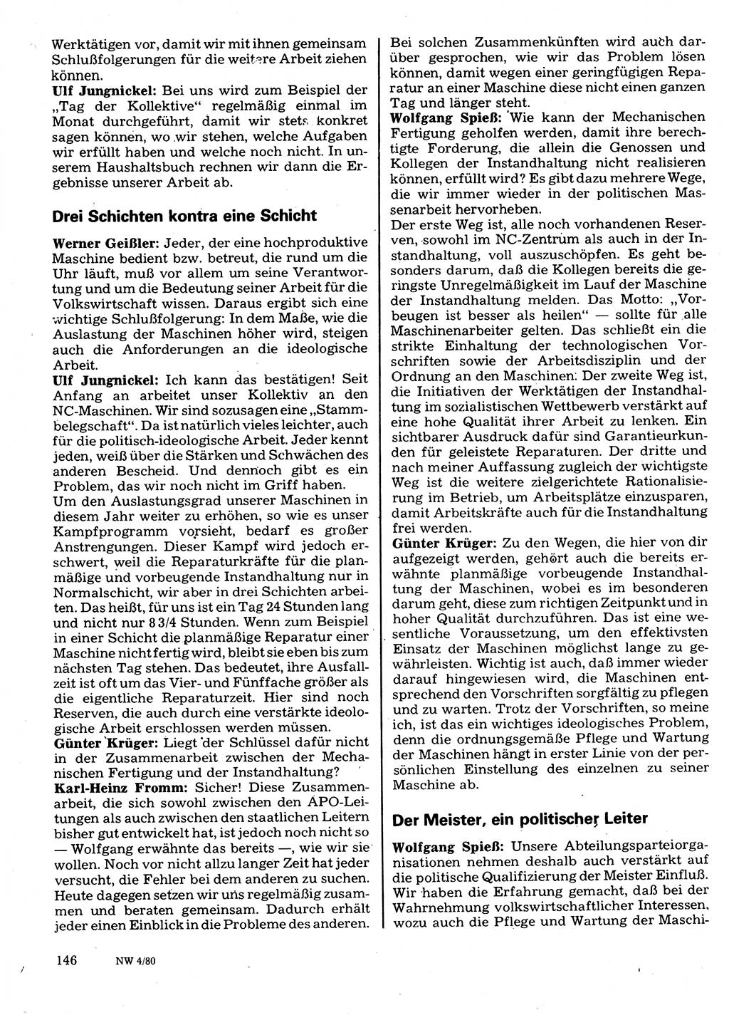 Neuer Weg (NW), Organ des Zentralkomitees (ZK) der SED (Sozialistische Einheitspartei Deutschlands) fÃ¼r Fragen des Parteilebens, 35. Jahrgang [Deutsche Demokratische Republik (DDR)] 1980, Seite 146 (NW ZK SED DDR 1980, S. 146)