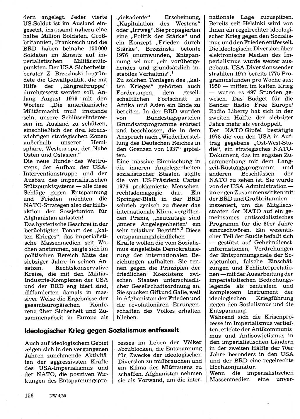 Neuer Weg (NW), Organ des Zentralkomitees (ZK) der SED (Sozialistische Einheitspartei Deutschlands) für Fragen des Parteilebens, 35. Jahrgang [Deutsche Demokratische Republik (DDR)] 1980, Seite 156 (NW ZK SED DDR 1980, S. 156)