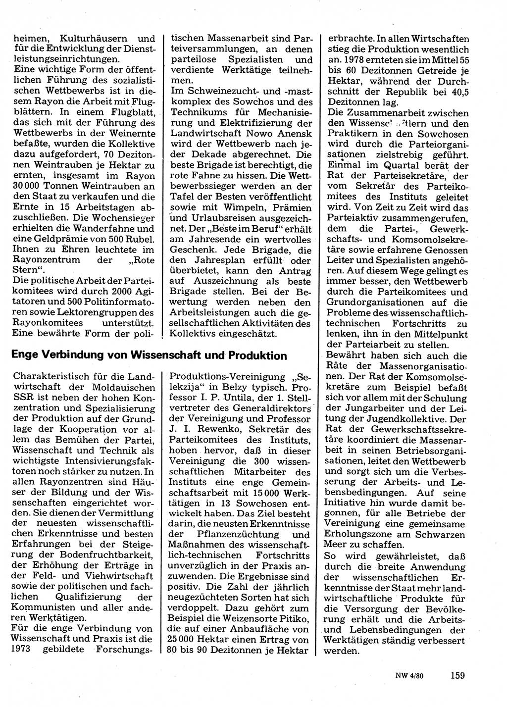 Neuer Weg (NW), Organ des Zentralkomitees (ZK) der SED (Sozialistische Einheitspartei Deutschlands) für Fragen des Parteilebens, 35. Jahrgang [Deutsche Demokratische Republik (DDR)] 1980, Seite 159 (NW ZK SED DDR 1980, S. 159)