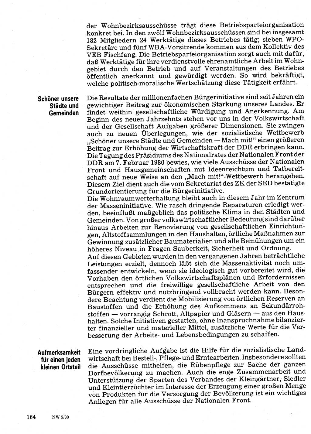 Neuer Weg (NW), Organ des Zentralkomitees (ZK) der SED (Sozialistische Einheitspartei Deutschlands) für Fragen des Parteilebens, 35. Jahrgang [Deutsche Demokratische Republik (DDR)] 1980, Seite 164 (NW ZK SED DDR 1980, S. 164)