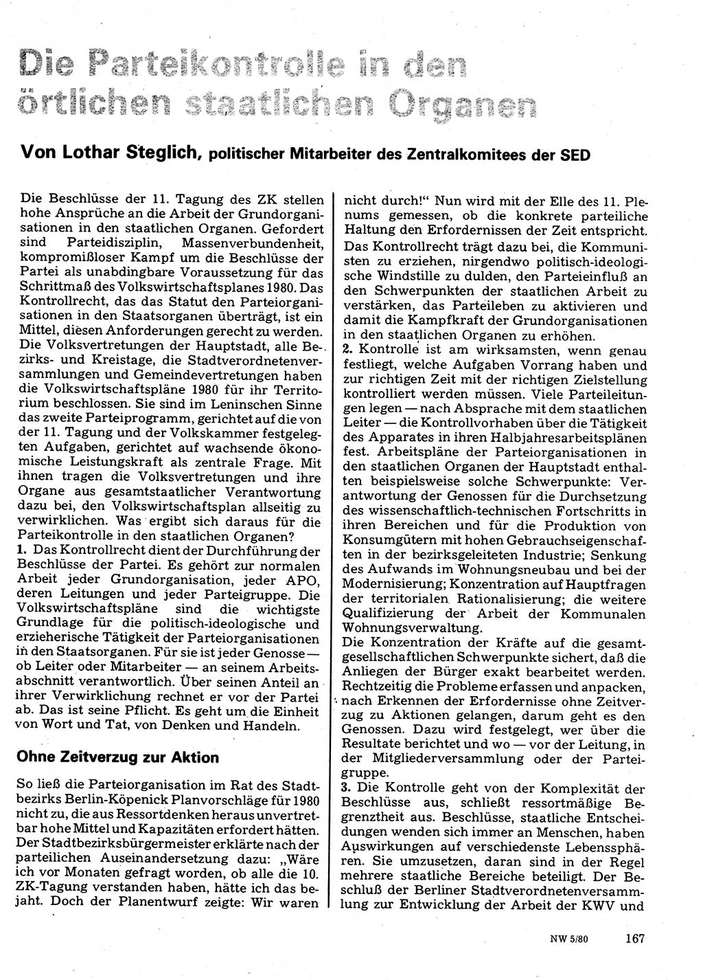 Neuer Weg (NW), Organ des Zentralkomitees (ZK) der SED (Sozialistische Einheitspartei Deutschlands) für Fragen des Parteilebens, 35. Jahrgang [Deutsche Demokratische Republik (DDR)] 1980, Seite 167 (NW ZK SED DDR 1980, S. 167)