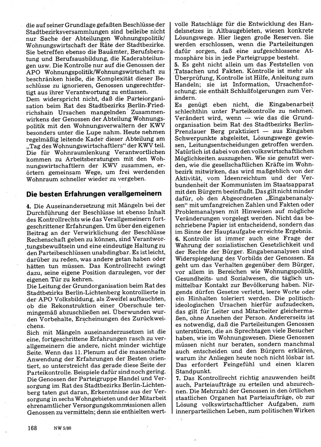 Neuer Weg (NW), Organ des Zentralkomitees (ZK) der SED (Sozialistische Einheitspartei Deutschlands) für Fragen des Parteilebens, 35. Jahrgang [Deutsche Demokratische Republik (DDR)] 1980, Seite 168 (NW ZK SED DDR 1980, S. 168)