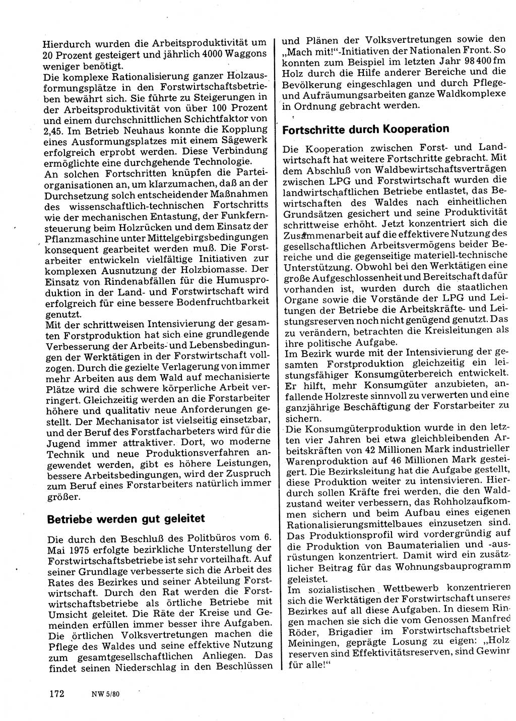 Neuer Weg (NW), Organ des Zentralkomitees (ZK) der SED (Sozialistische Einheitspartei Deutschlands) für Fragen des Parteilebens, 35. Jahrgang [Deutsche Demokratische Republik (DDR)] 1980, Seite 172 (NW ZK SED DDR 1980, S. 172)