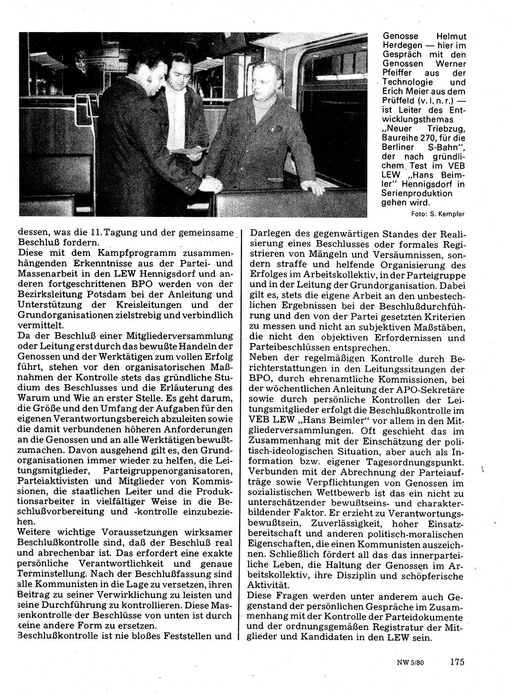 Neuer Weg (NW), Organ des Zentralkomitees (ZK) der SED (Sozialistische Einheitspartei Deutschlands) für Fragen des Parteilebens, 35. Jahrgang [Deutsche Demokratische Republik (DDR)] 1980, Seite 175 (NW ZK SED DDR 1980, S. 175)