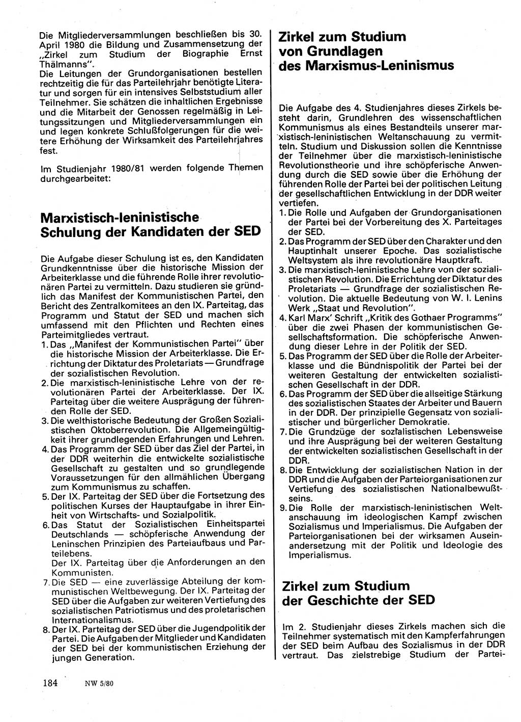 Neuer Weg (NW), Organ des Zentralkomitees (ZK) der SED (Sozialistische Einheitspartei Deutschlands) für Fragen des Parteilebens, 35. Jahrgang [Deutsche Demokratische Republik (DDR)] 1980, Seite 184 (NW ZK SED DDR 1980, S. 184)