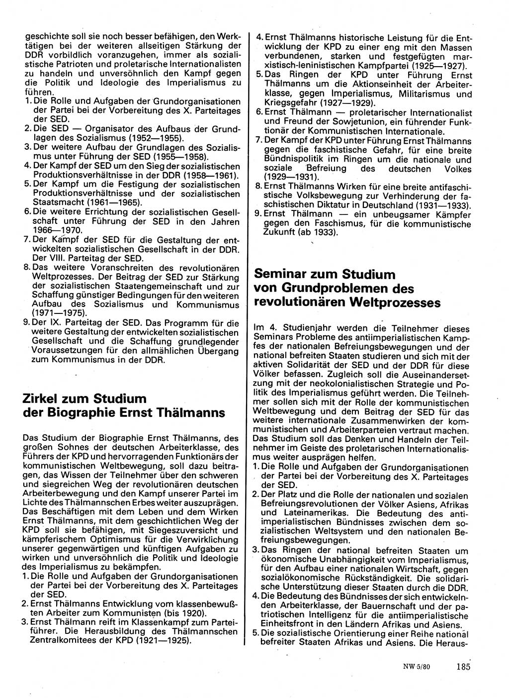 Neuer Weg (NW), Organ des Zentralkomitees (ZK) der SED (Sozialistische Einheitspartei Deutschlands) für Fragen des Parteilebens, 35. Jahrgang [Deutsche Demokratische Republik (DDR)] 1980, Seite 185 (NW ZK SED DDR 1980, S. 185)