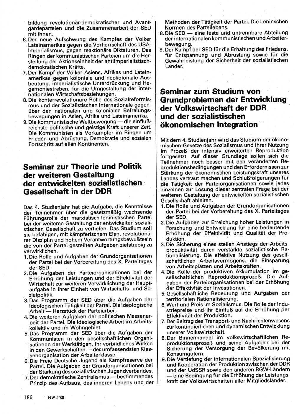 Neuer Weg (NW), Organ des Zentralkomitees (ZK) der SED (Sozialistische Einheitspartei Deutschlands) für Fragen des Parteilebens, 35. Jahrgang [Deutsche Demokratische Republik (DDR)] 1980, Seite 186 (NW ZK SED DDR 1980, S. 186)