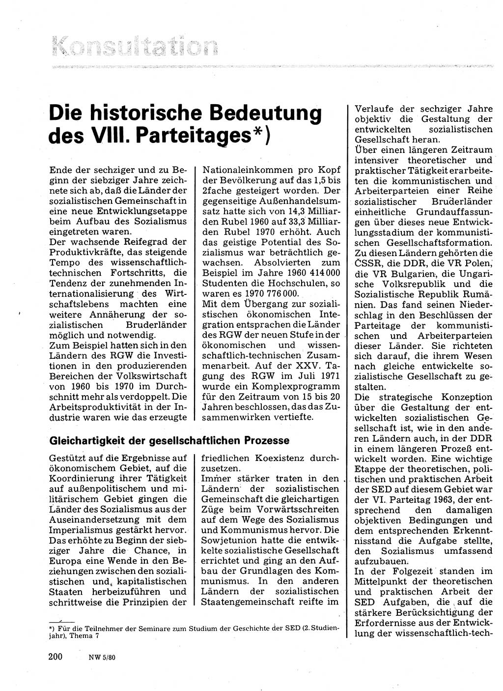 Neuer Weg (NW), Organ des Zentralkomitees (ZK) der SED (Sozialistische Einheitspartei Deutschlands) für Fragen des Parteilebens, 35. Jahrgang [Deutsche Demokratische Republik (DDR)] 1980, Seite 200 (NW ZK SED DDR 1980, S. 200)