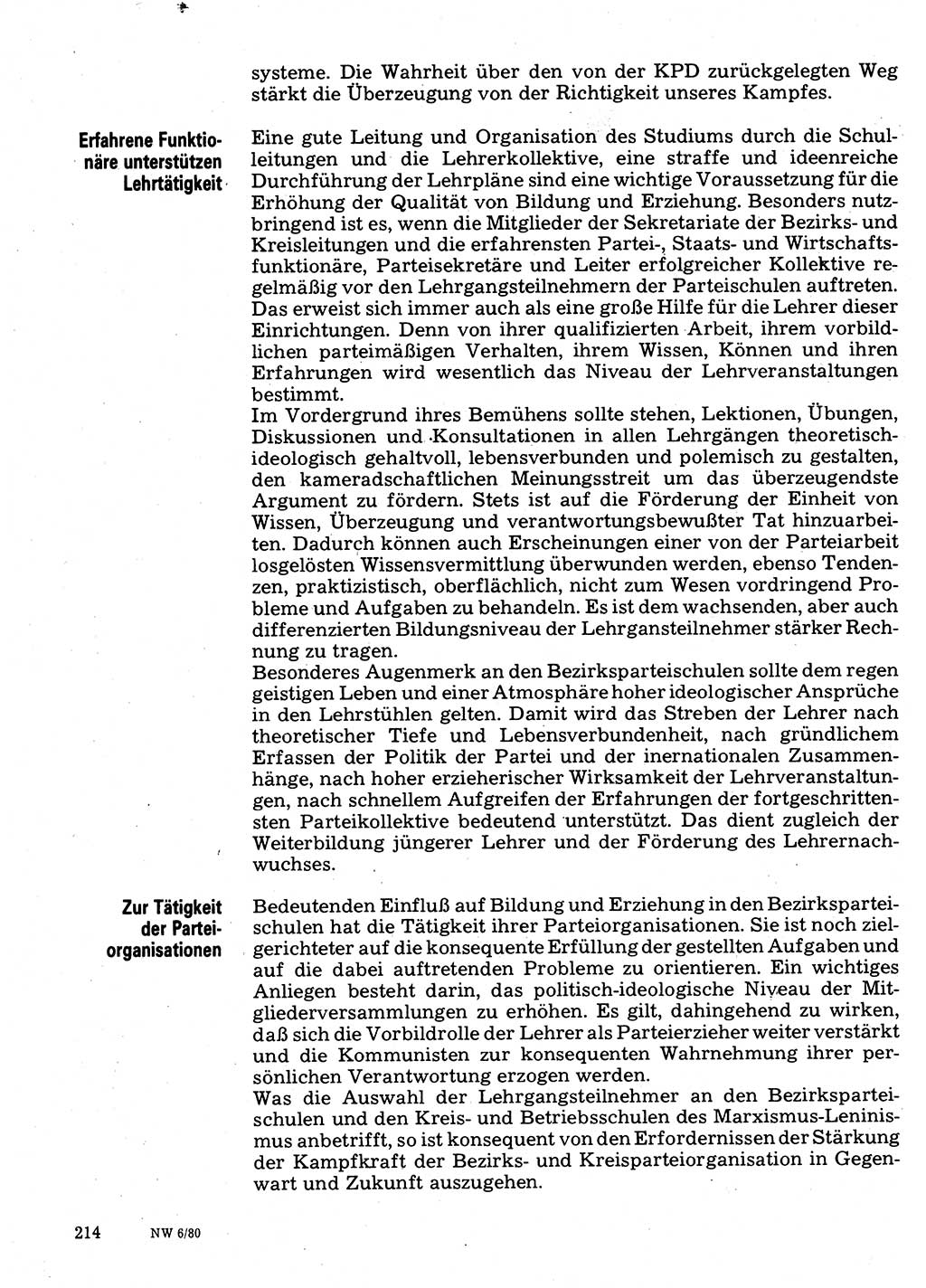 Neuer Weg (NW), Organ des Zentralkomitees (ZK) der SED (Sozialistische Einheitspartei Deutschlands) für Fragen des Parteilebens, 35. Jahrgang [Deutsche Demokratische Republik (DDR)] 1980, Seite 214 (NW ZK SED DDR 1980, S. 214)