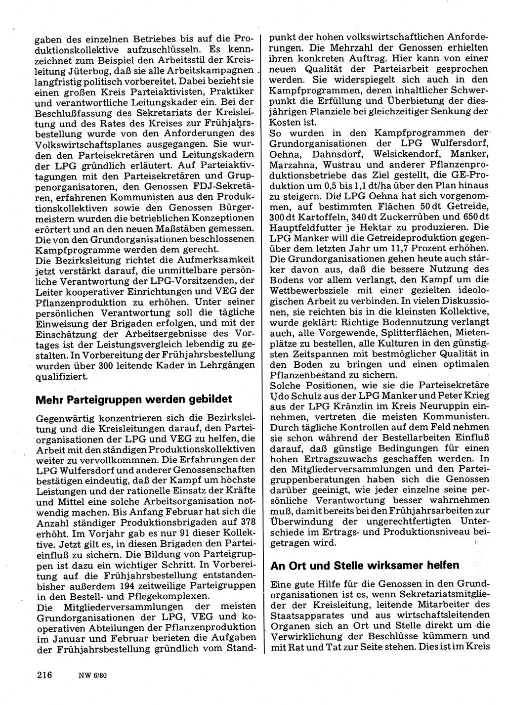 Neuer Weg (NW), Organ des Zentralkomitees (ZK) der SED (Sozialistische Einheitspartei Deutschlands) für Fragen des Parteilebens, 35. Jahrgang [Deutsche Demokratische Republik (DDR)] 1980, Seite 216 (NW ZK SED DDR 1980, S. 216)