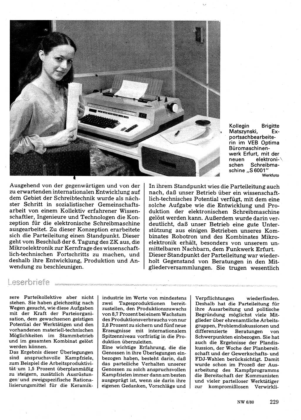 Neuer Weg (NW), Organ des Zentralkomitees (ZK) der SED (Sozialistische Einheitspartei Deutschlands) für Fragen des Parteilebens, 35. Jahrgang [Deutsche Demokratische Republik (DDR)] 1980, Seite 229 (NW ZK SED DDR 1980, S. 229)