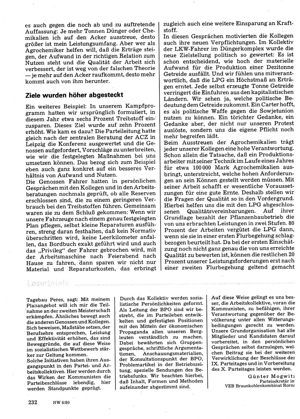 Neuer Weg (NW), Organ des Zentralkomitees (ZK) der SED (Sozialistische Einheitspartei Deutschlands) für Fragen des Parteilebens, 35. Jahrgang [Deutsche Demokratische Republik (DDR)] 1980, Seite 232 (NW ZK SED DDR 1980, S. 232)