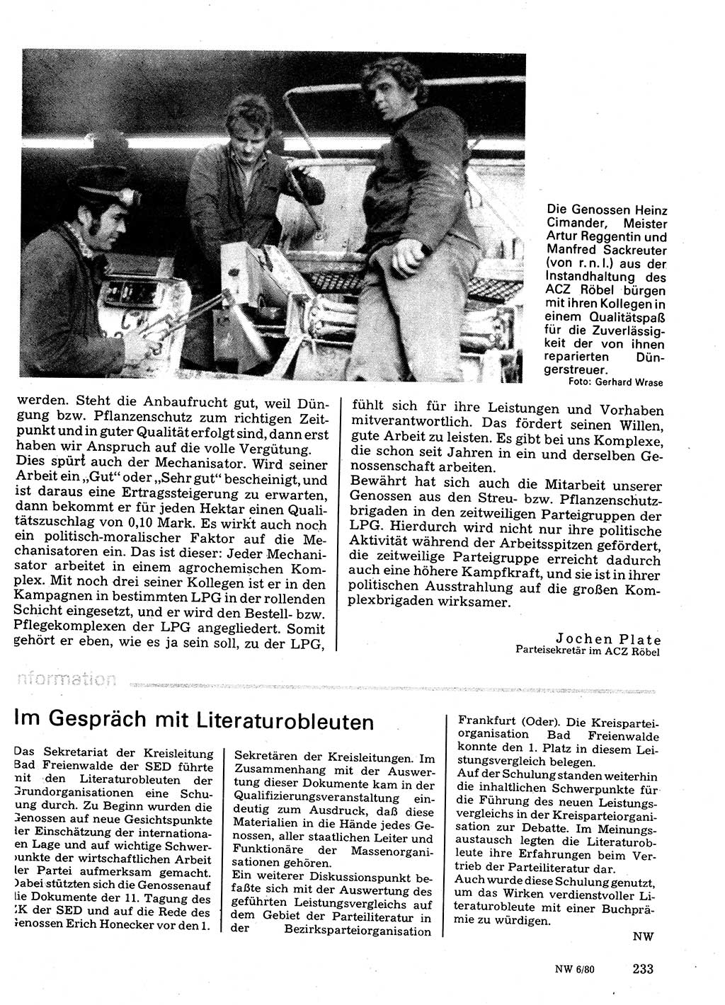 Neuer Weg (NW), Organ des Zentralkomitees (ZK) der SED (Sozialistische Einheitspartei Deutschlands) für Fragen des Parteilebens, 35. Jahrgang [Deutsche Demokratische Republik (DDR)] 1980, Seite 233 (NW ZK SED DDR 1980, S. 233)