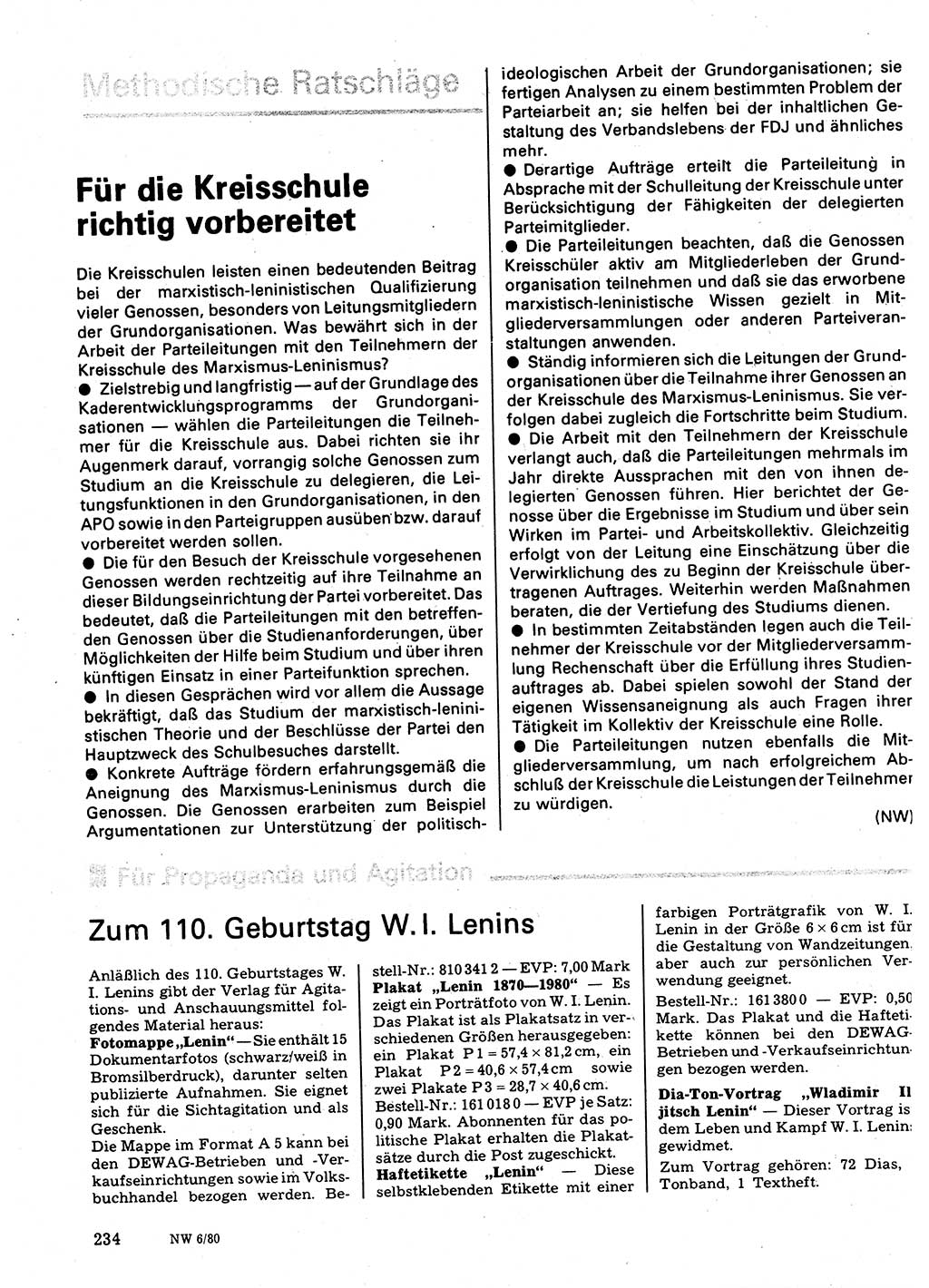 Neuer Weg (NW), Organ des Zentralkomitees (ZK) der SED (Sozialistische Einheitspartei Deutschlands) für Fragen des Parteilebens, 35. Jahrgang [Deutsche Demokratische Republik (DDR)] 1980, Seite 234 (NW ZK SED DDR 1980, S. 234)