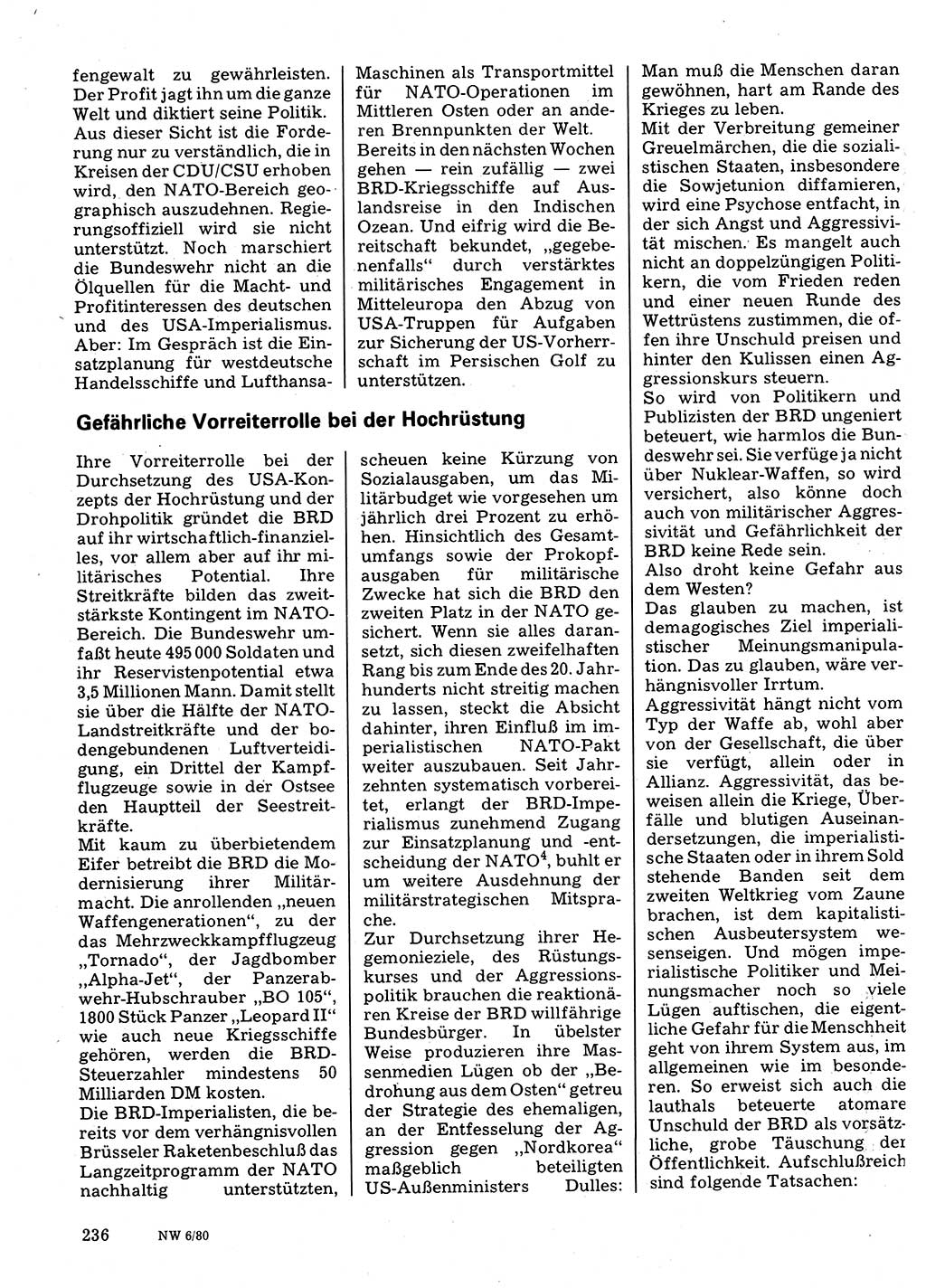 Neuer Weg (NW), Organ des Zentralkomitees (ZK) der SED (Sozialistische Einheitspartei Deutschlands) für Fragen des Parteilebens, 35. Jahrgang [Deutsche Demokratische Republik (DDR)] 1980, Seite 236 (NW ZK SED DDR 1980, S. 236)