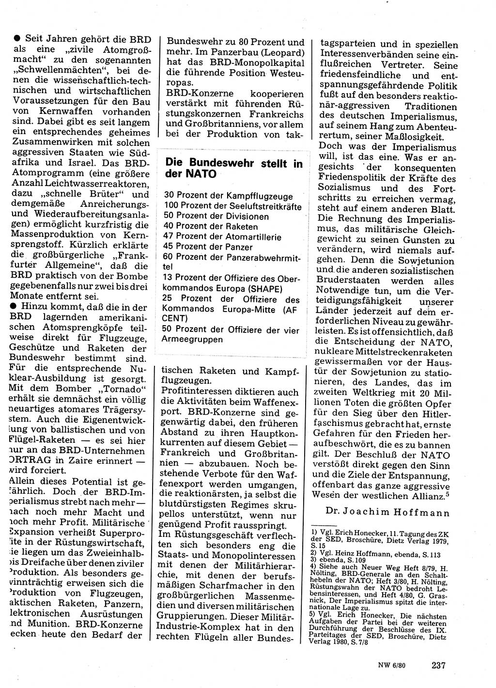 Neuer Weg (NW), Organ des Zentralkomitees (ZK) der SED (Sozialistische Einheitspartei Deutschlands) für Fragen des Parteilebens, 35. Jahrgang [Deutsche Demokratische Republik (DDR)] 1980, Seite 237 (NW ZK SED DDR 1980, S. 237)