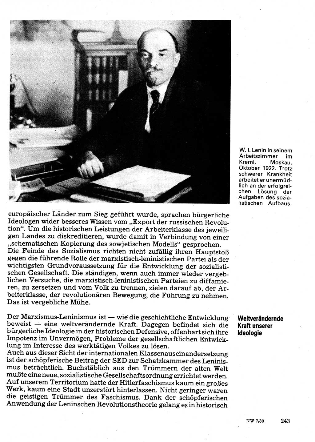 Neuer Weg (NW), Organ des Zentralkomitees (ZK) der SED (Sozialistische Einheitspartei Deutschlands) für Fragen des Parteilebens, 35. Jahrgang [Deutsche Demokratische Republik (DDR)] 1980, Seite 243 (NW ZK SED DDR 1980, S. 243)