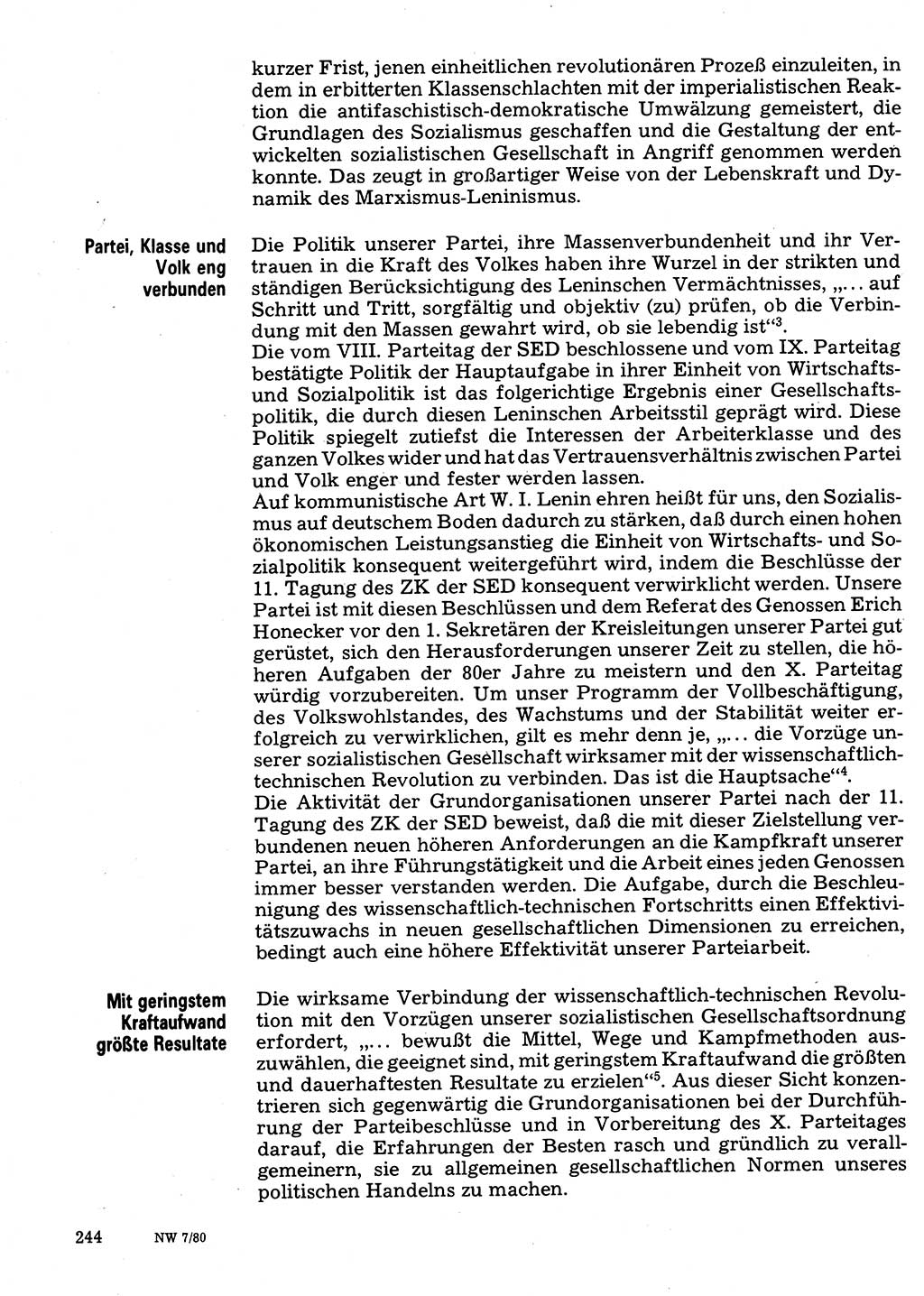 Neuer Weg (NW), Organ des Zentralkomitees (ZK) der SED (Sozialistische Einheitspartei Deutschlands) für Fragen des Parteilebens, 35. Jahrgang [Deutsche Demokratische Republik (DDR)] 1980, Seite 244 (NW ZK SED DDR 1980, S. 244)