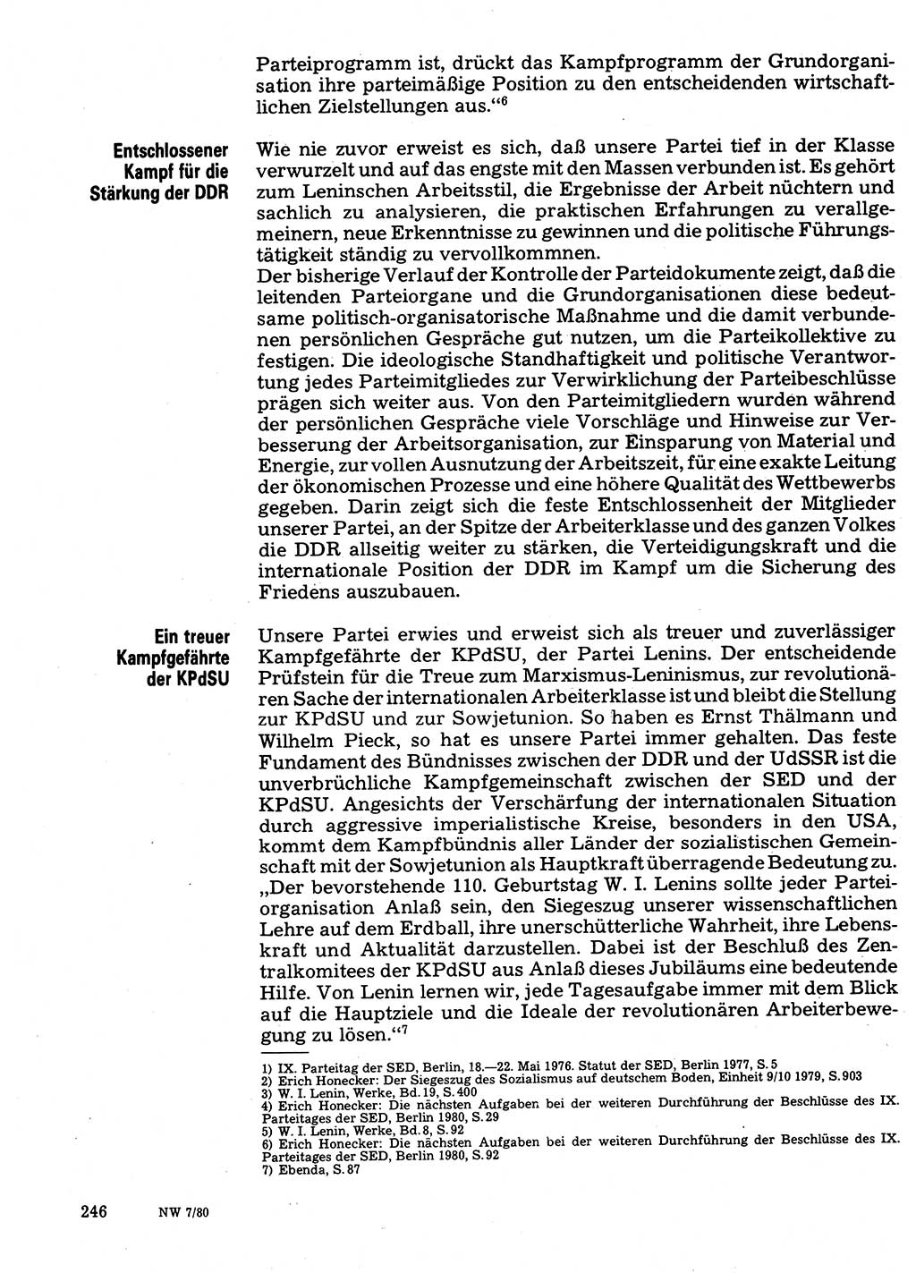Neuer Weg (NW), Organ des Zentralkomitees (ZK) der SED (Sozialistische Einheitspartei Deutschlands) für Fragen des Parteilebens, 35. Jahrgang [Deutsche Demokratische Republik (DDR)] 1980, Seite 246 (NW ZK SED DDR 1980, S. 246)