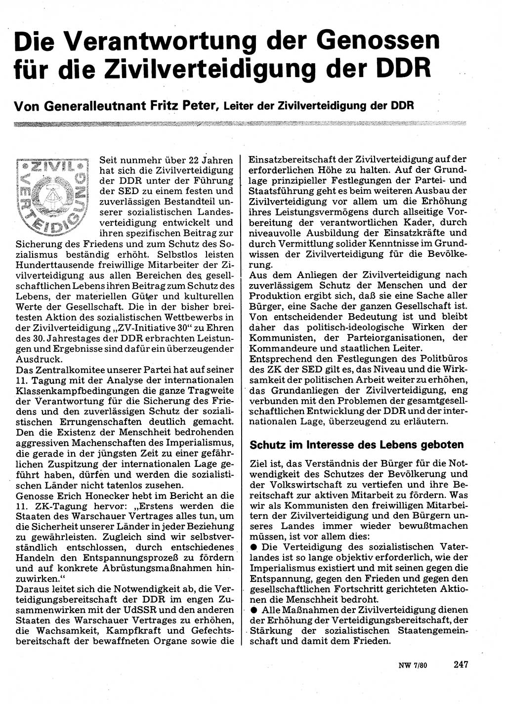 Neuer Weg (NW), Organ des Zentralkomitees (ZK) der SED (Sozialistische Einheitspartei Deutschlands) für Fragen des Parteilebens, 35. Jahrgang [Deutsche Demokratische Republik (DDR)] 1980, Seite 247 (NW ZK SED DDR 1980, S. 247)