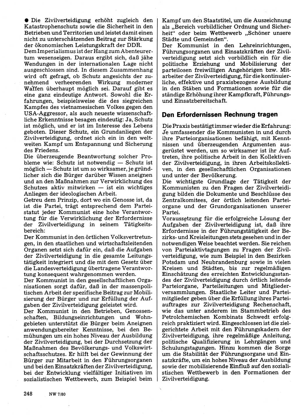 Neuer Weg (NW), Organ des Zentralkomitees (ZK) der SED (Sozialistische Einheitspartei Deutschlands) für Fragen des Parteilebens, 35. Jahrgang [Deutsche Demokratische Republik (DDR)] 1980, Seite 248 (NW ZK SED DDR 1980, S. 248)