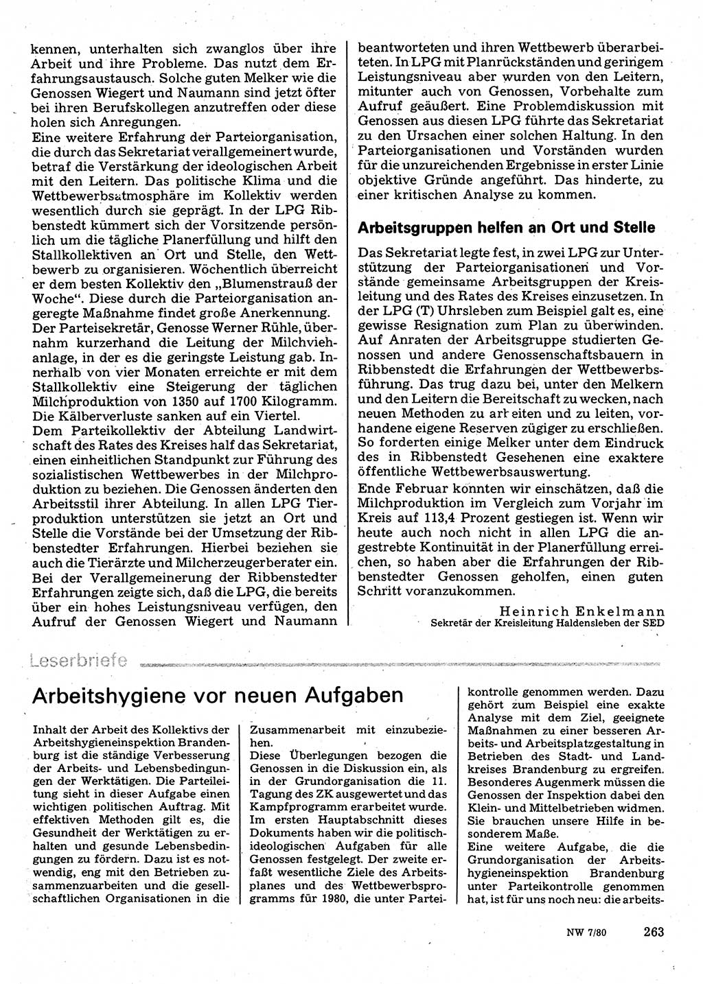 Neuer Weg (NW), Organ des Zentralkomitees (ZK) der SED (Sozialistische Einheitspartei Deutschlands) für Fragen des Parteilebens, 35. Jahrgang [Deutsche Demokratische Republik (DDR)] 1980, Seite 263 (NW ZK SED DDR 1980, S. 263)