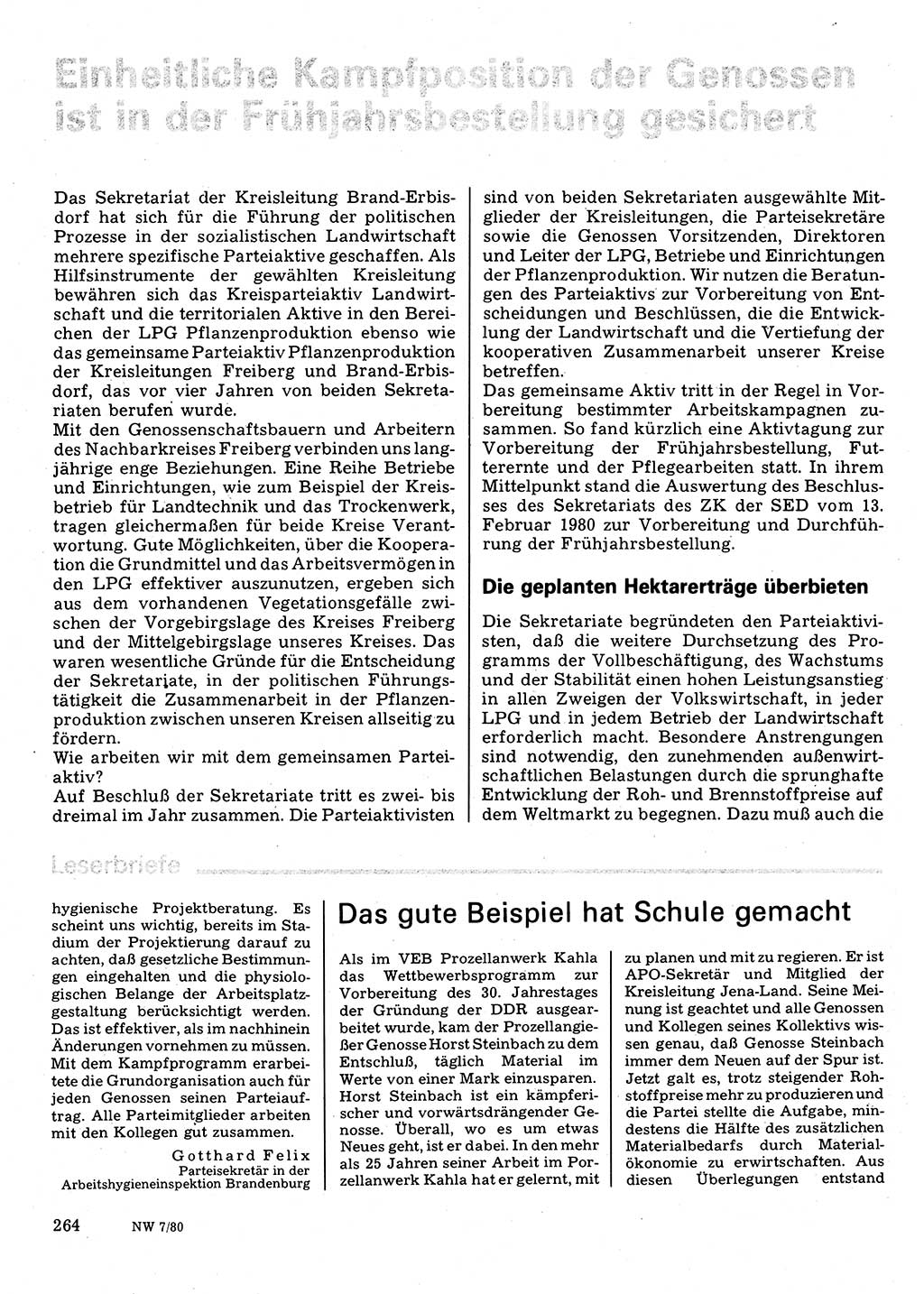 Neuer Weg (NW), Organ des Zentralkomitees (ZK) der SED (Sozialistische Einheitspartei Deutschlands) für Fragen des Parteilebens, 35. Jahrgang [Deutsche Demokratische Republik (DDR)] 1980, Seite 264 (NW ZK SED DDR 1980, S. 264)